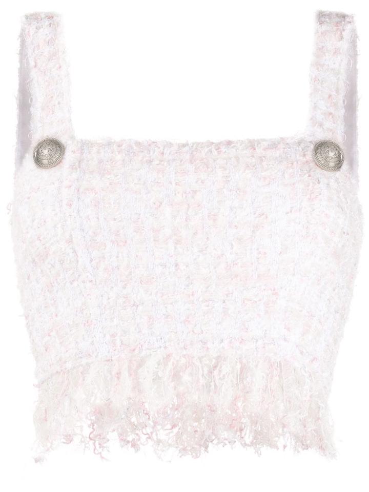 Balmain Tweed Cropped Tank Top - White