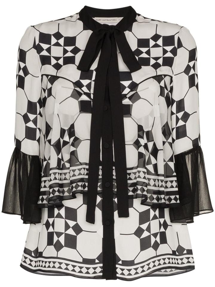 Mary Katrantzou Silk Milana Tie Bell Top - Black