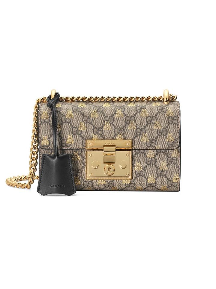 Gucci Gold Gg Bees Padlock Small Shoulder Bag - Neutrals