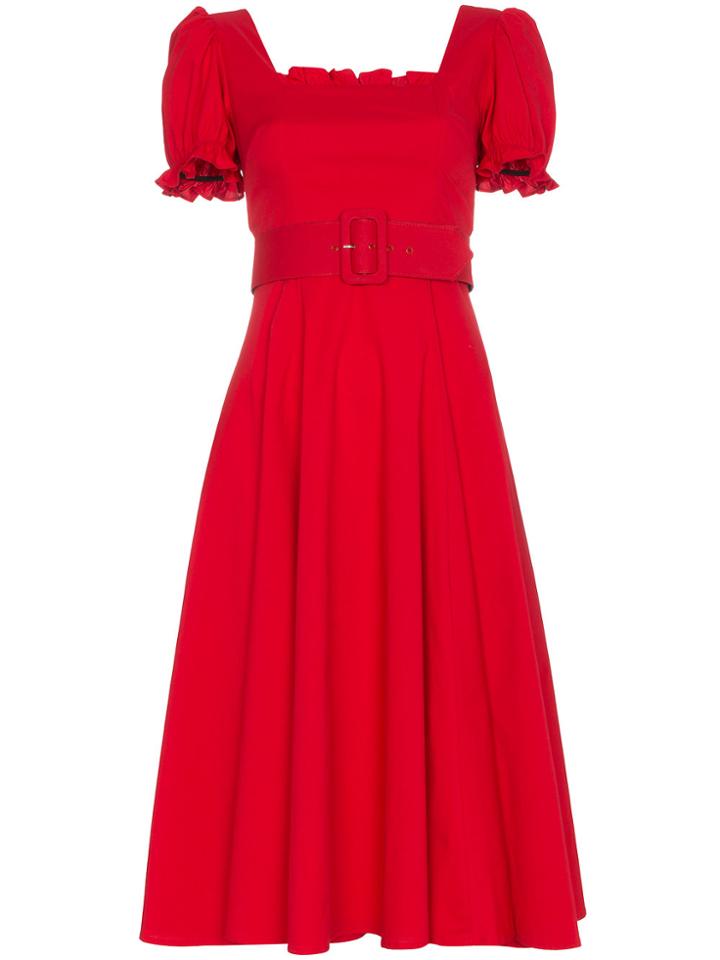 Staud Maryann Ruffle Sleeve Cotton Blend Dress - Red