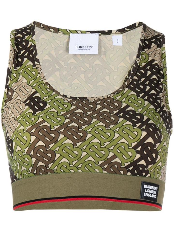 Burberry Monogram Print Stretch Jersey Bra Top - Green