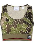Burberry Monogram Print Stretch Jersey Bra Top - Green
