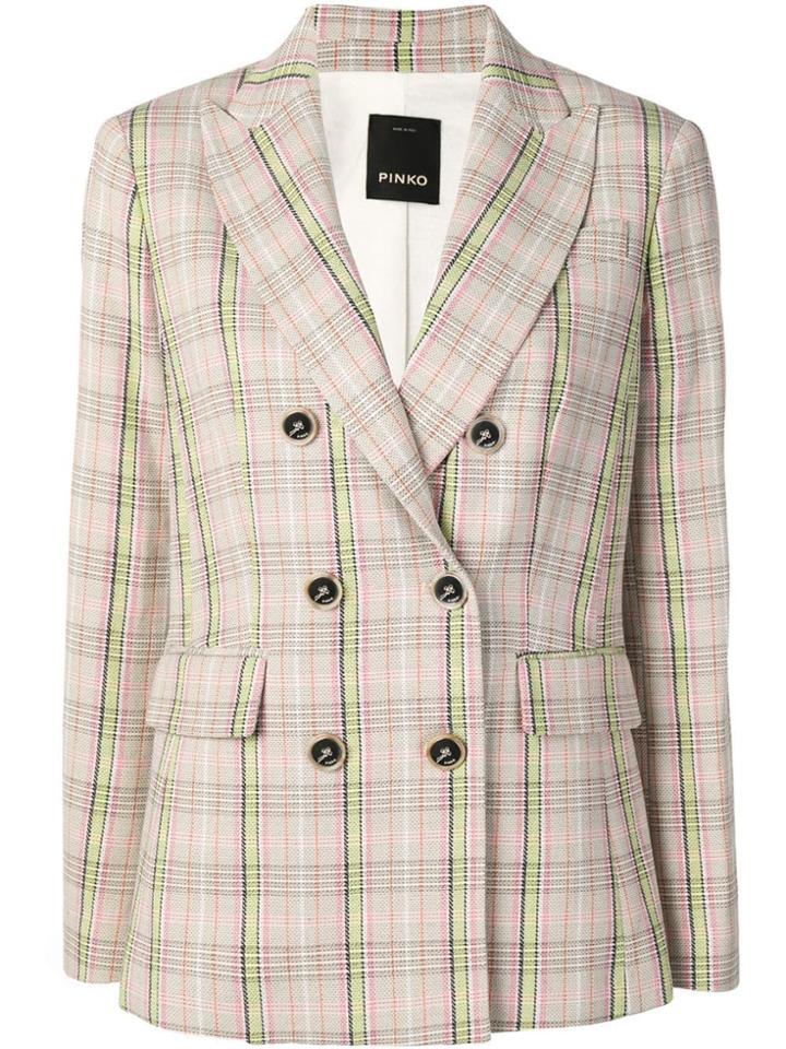Pinko Double Breasted Check Blazer - Neutrals