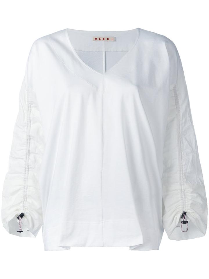 Marni Gathered Sleeve Blouse, Women's, Size: 40, White, Cotton/linen/flax