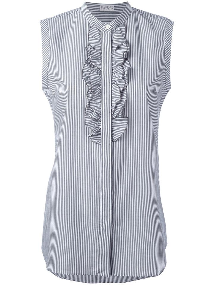 Brunello Cucinelli Ruffled Trim Shirt, Women's, Size: Xs, Grey, Cotton