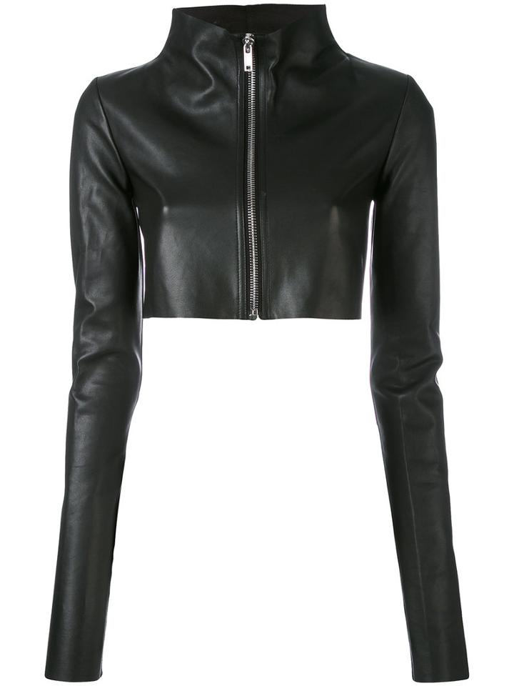 Rick Owens Lilies - Cropped Leather Jacket - Women - Cotton/lamb Skin/nylon/viscose - 42, Women's, Black, Cotton/lamb Skin/nylon/viscose