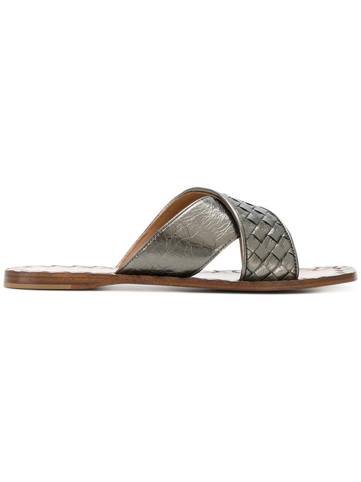 Bottega Veneta Intrecciato Woven Sandals - Metallic