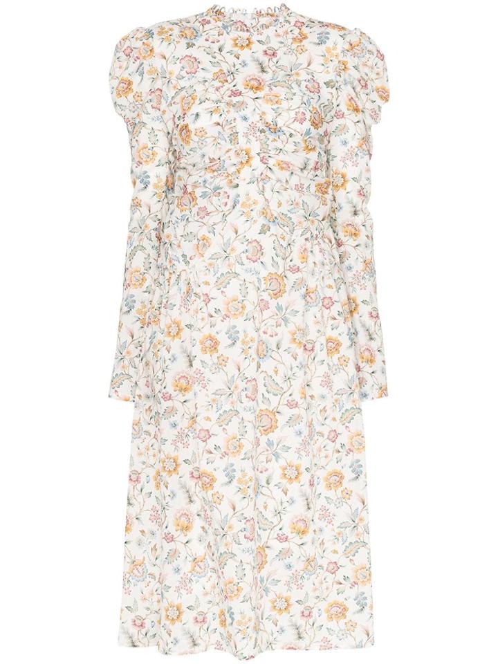 Wright Le Chapelain Liberty Floral Print Poof Shoulder Dress - White
