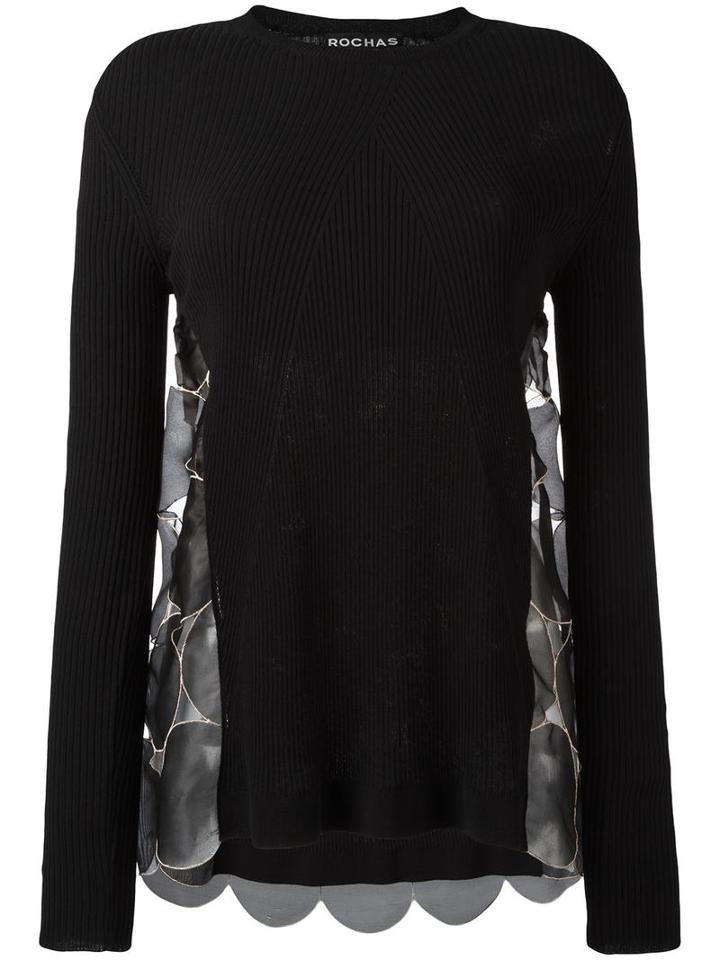 Rochas Ribbed Trim Sweatshirt, Women's, Size: 40, Black, Cotton/polyamide/silk