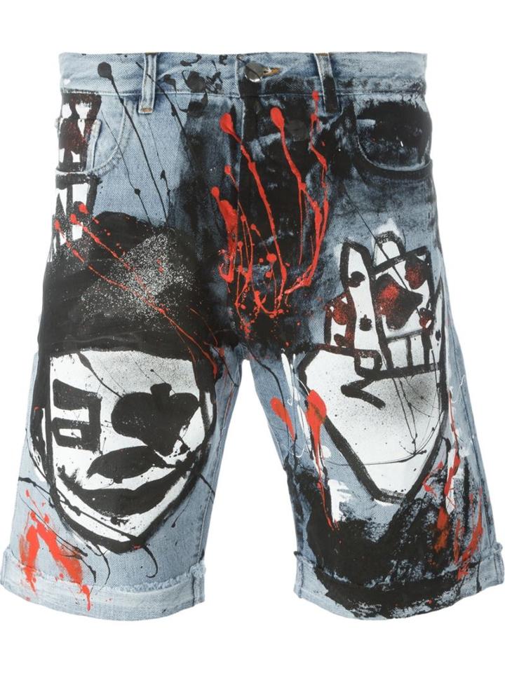 Faith Connexion Graffiti Denim Shorts, Men's, Size: 33, Blue, Cotton