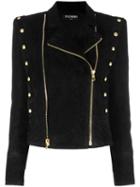 Balmain Double Zip Biker Jacket, Women's, Size: 40, Black, Cotton/lamb Skin/viscose