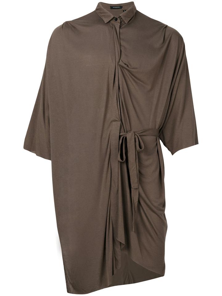 Unconditional - Asymmetric Draped Shirt - Men - Rayon - S, Brown, Rayon