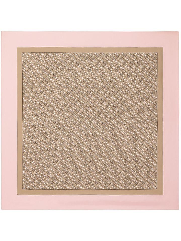 Burberry Monogram Print Silk Square Scarf - Pink