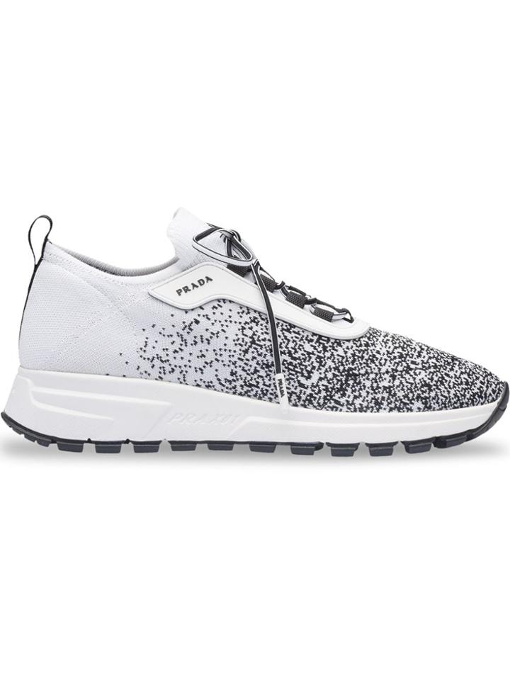 Prada Knitted Lace-up Sneakers - White