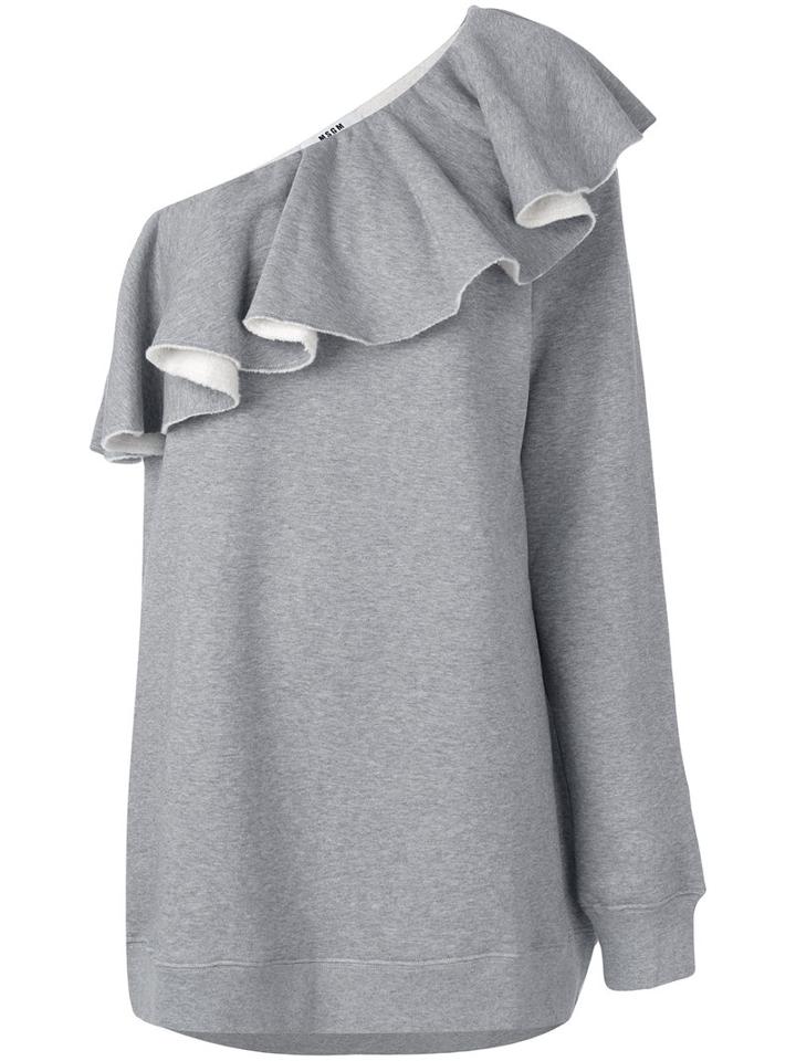 Msgm - Pleated Trim One Shoulder Flared Dress - Women - Cotton/viscose - S, Grey, Cotton/viscose