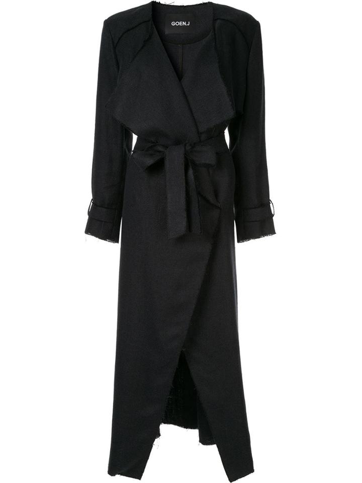 Goen.j Frayed Edges Midi Coat - Black
