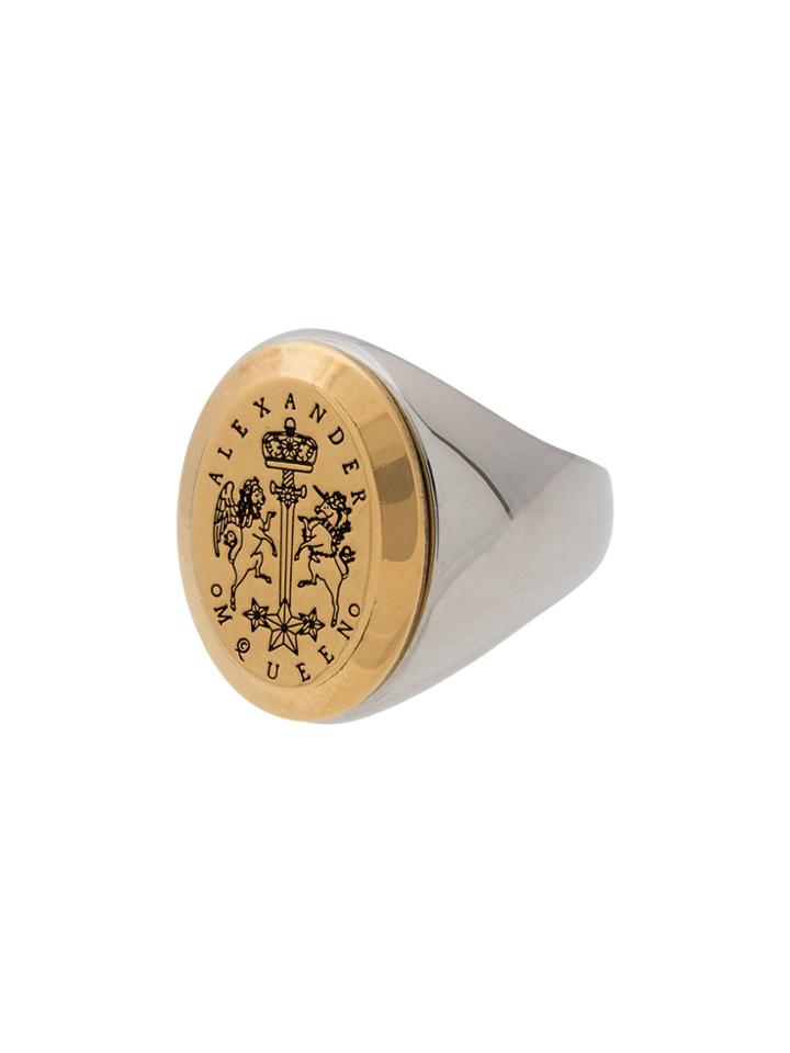Alexander Mcqueen Gold And Silver Metallic Signet Ring