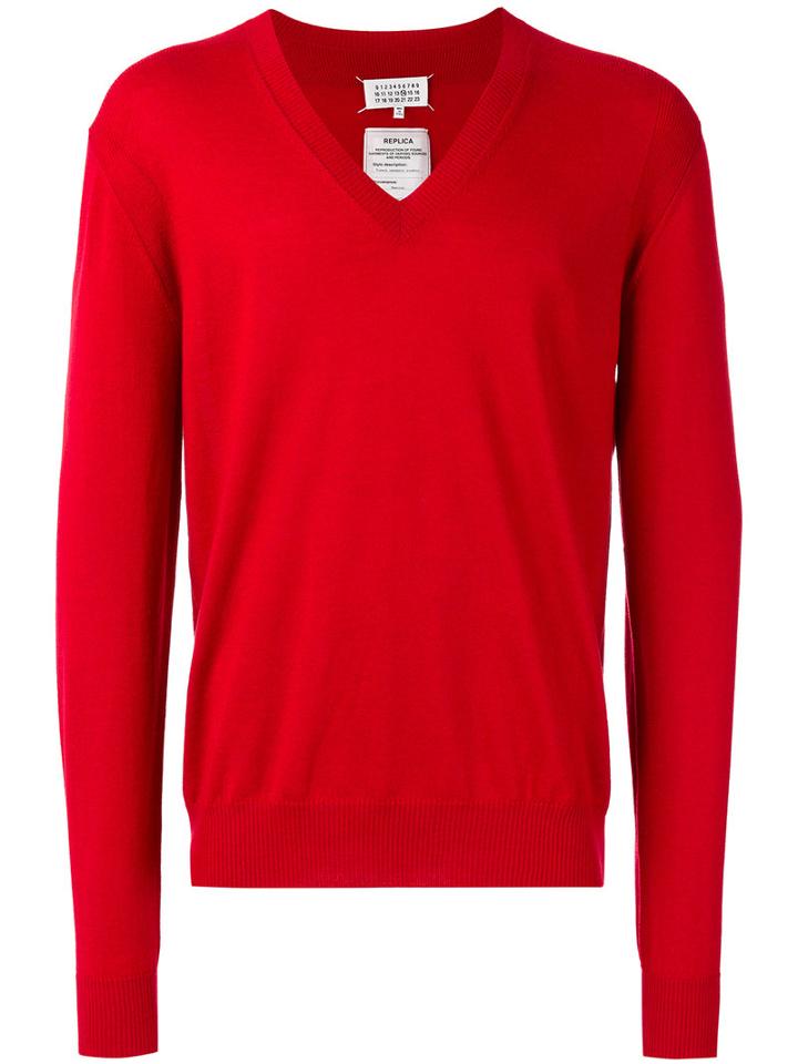 Maison Margiela Classic V-neck Jumper, Men's, Size: Medium, Red, Cashmere