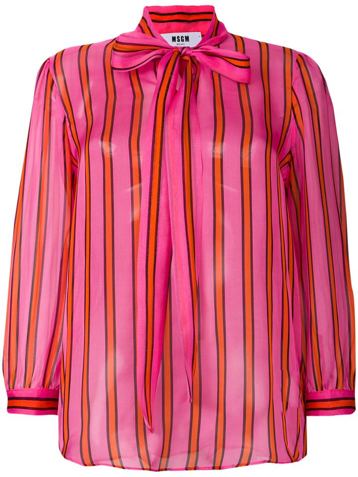 Msgm Pussy-bow Striped Blouse - Pink & Purple