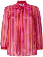 Msgm Pussy-bow Striped Blouse - Pink & Purple