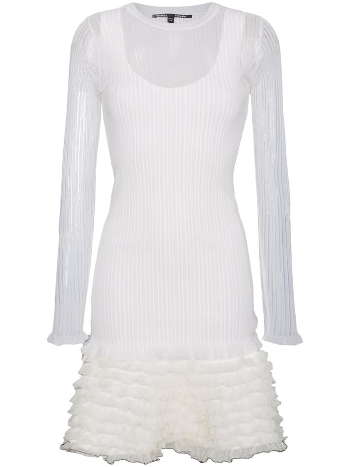 Proenza Schouler Sheer Overlay Ribbed Ruffle Mini Dress - White