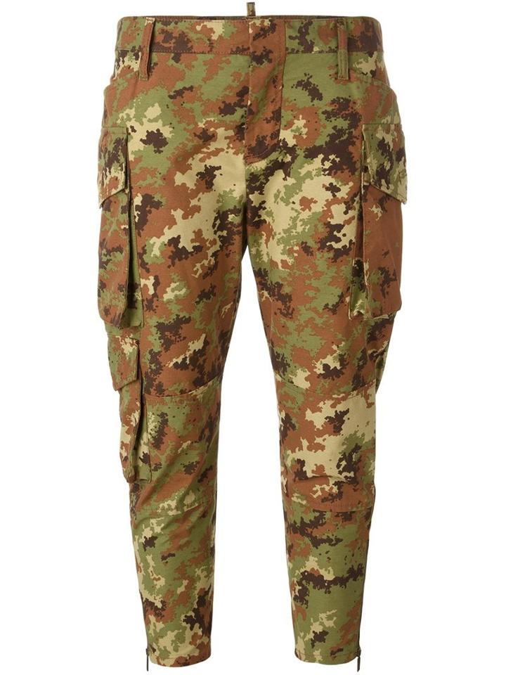 Dsquared2 Cropped Camouflage Trousers, Women's, Size: 42, Green, Cotton/polyamide