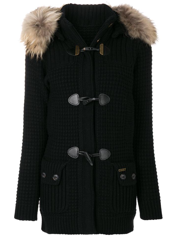Bark Detachable Hood Chunky Cardigan - Black