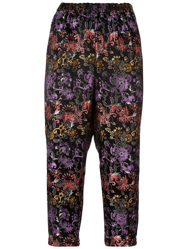 Comme Des Garçons Comme Des Garçons Flower Print Tapered Cropped Trousers, Women's, Size: Medium, Pink/purple, Polyester/rayon