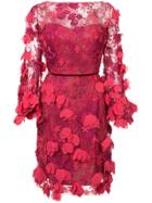 Marchesa Notte Lace Fitted Dress - Red