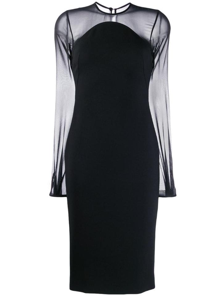 Victoria Beckham Sheer Sleeves Fitted Dress - Black