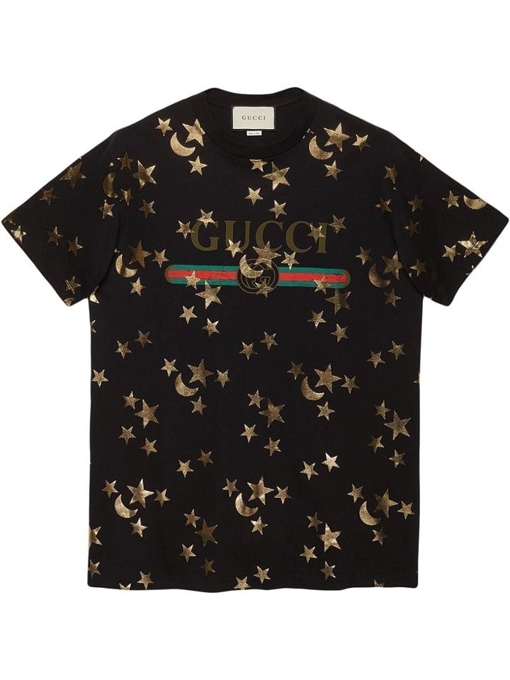 Gucci T-shirt With Stars And Moon Print - Black