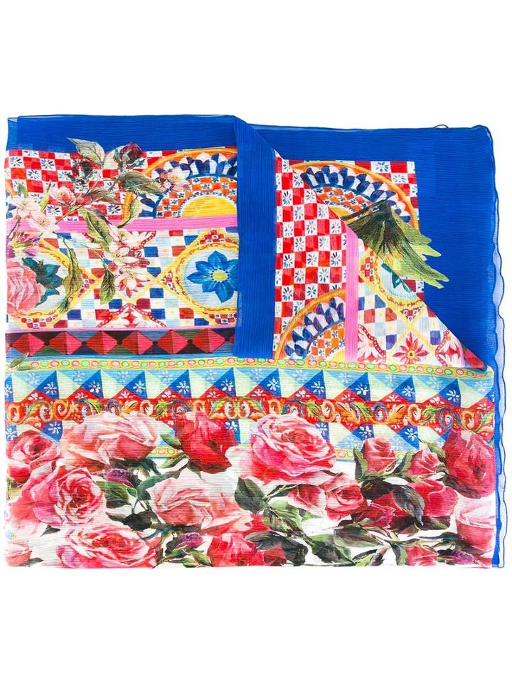 Dolce & Gabbana Mambo Print Scarf, Women's, Blue, Silk