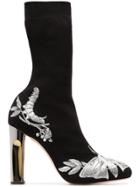 Alexander Mcqueen Black 105 Floral Embroidered Sock Boots
