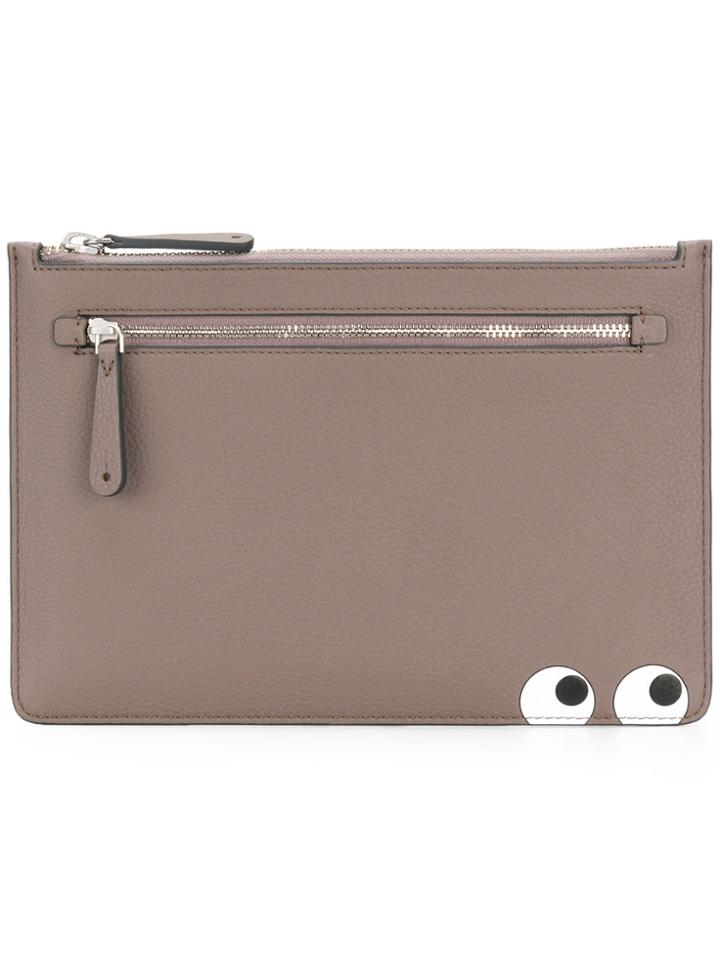 Anya Hindmarch Eyes Double Zip Pouch - Brown