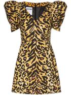 Moschino Leopard Print Poof Sleeve Sequin Mini Dress - Gold