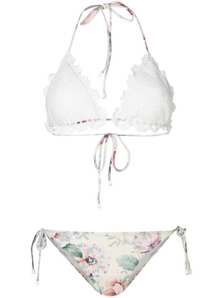 Zimmermann - Floral Print Bikini - Women - Cotton/polyamide/spandex/elastane - 1, White, Cotton/polyamide/spandex/elastane