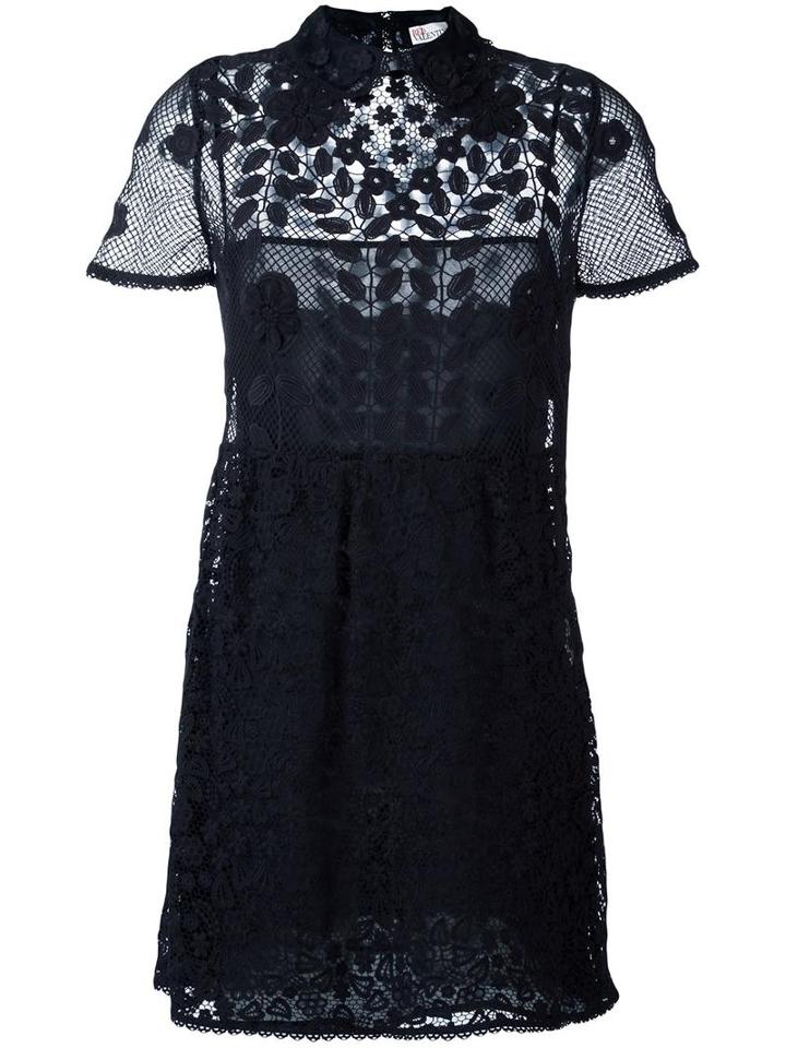 Red Valentino Embroidered Flower Dress, Women's, Size: 42, Blue, Silk/cotton/polyester