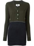 Mm6 Maison Margiela Buttoned Colour Block Sweater, Women's, Size: Large, Green, Wool