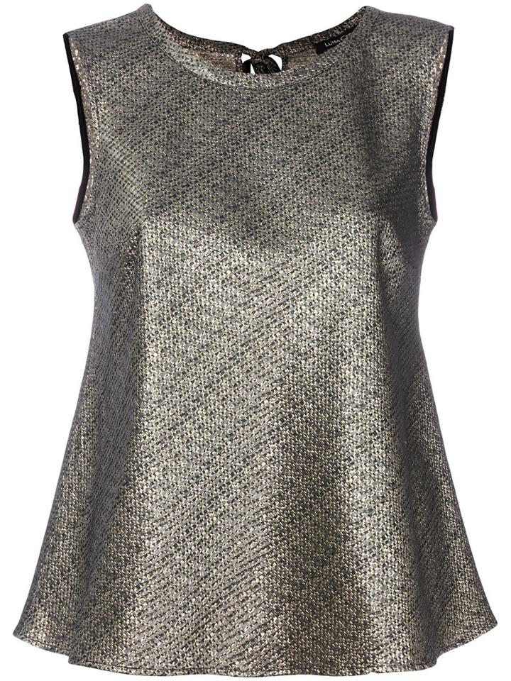 Luisa Cerano - Metallic Flared Blouse - Women - Polyester/acetate/metallized Polyester - 40, Brown, Polyester/acetate/metallized Polyester