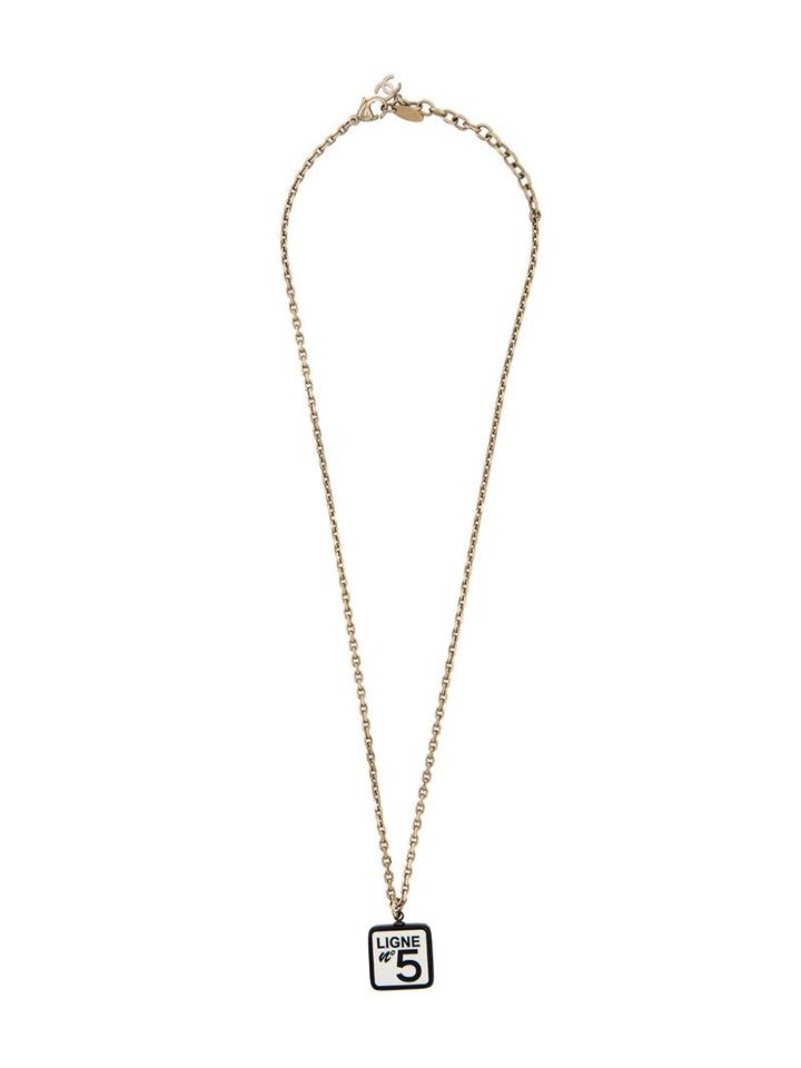 Chanel Vintage Logo Pendant Necklace, Metallic