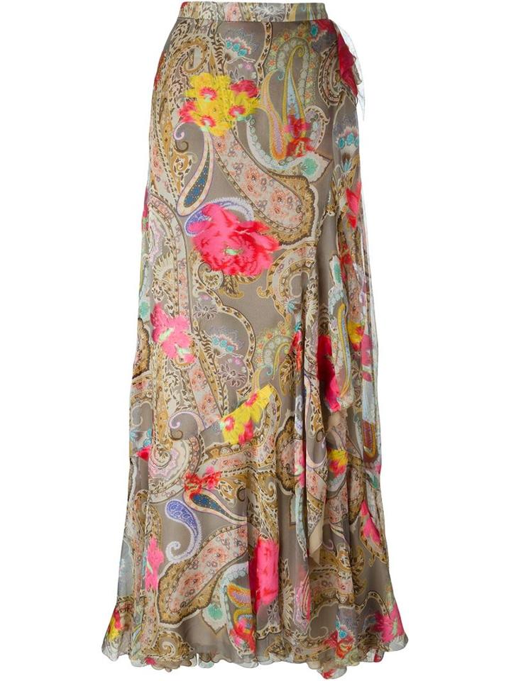 Etro Paisley Print Ruffled Hem Full Maxi Skirt