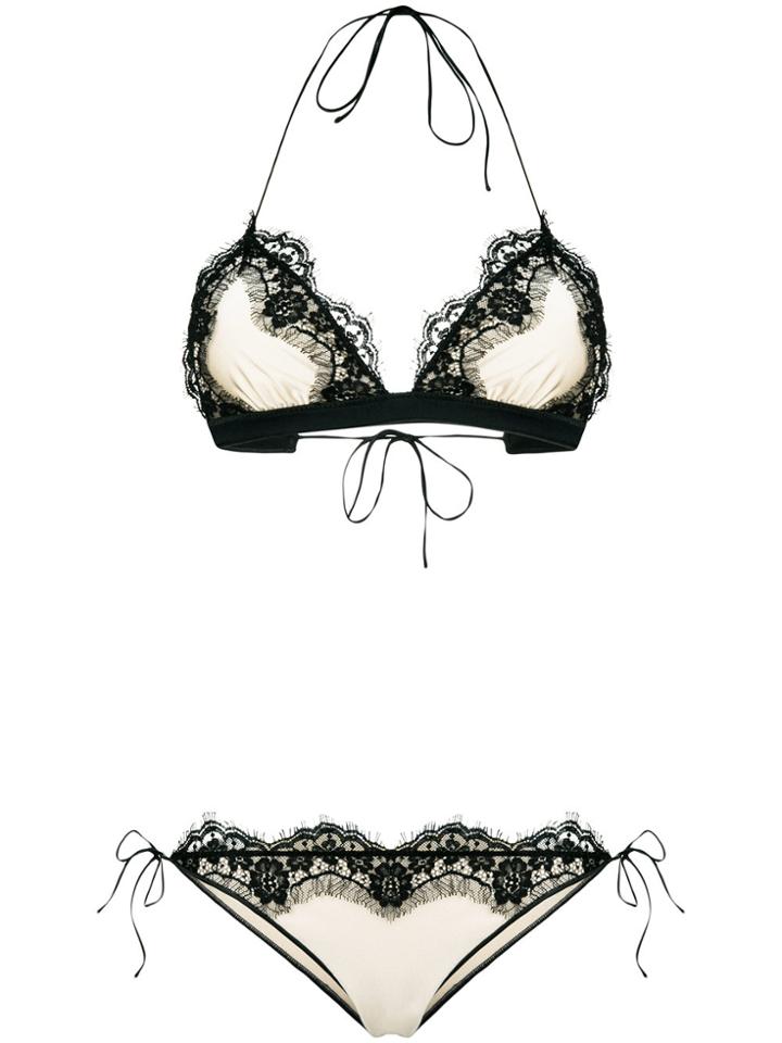 Oseree Travaillé Lace Trim Bikini Set - Nude & Neutrals