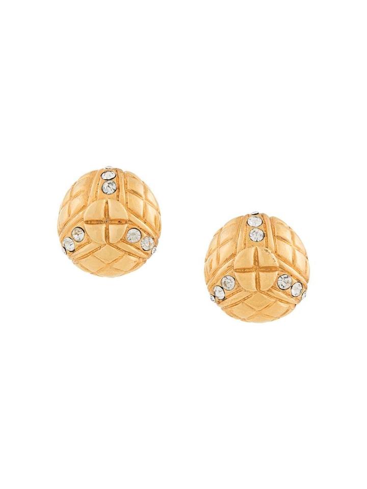 Chanel Pre-owned Round Rhinestone Earrings - Gold