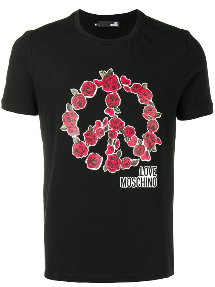 Love Moschino Rose Print T-shirt A - Black