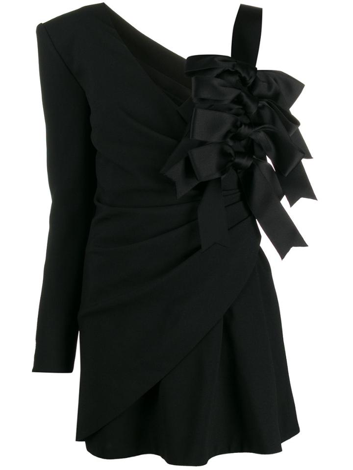 Saint Laurent One-shoulder Bow Mini Dress - Black