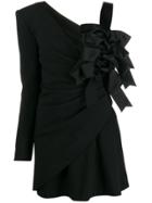 Saint Laurent One-shoulder Bow Mini Dress - Black