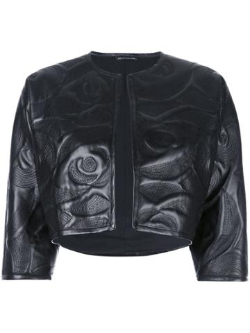 Josie Natori Embossed Leather Bolero - Black