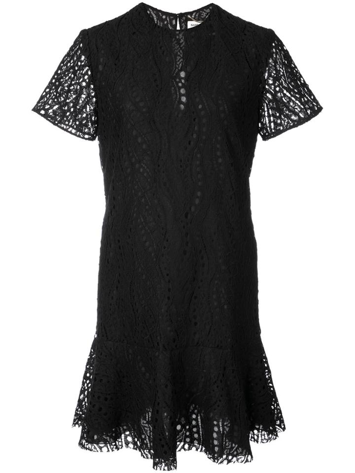 Saint Laurent Lace Ruffle Hem Mini Dress - Black