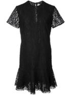 Saint Laurent Lace Ruffle Hem Mini Dress - Black