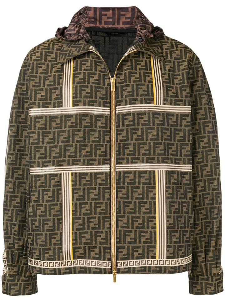 Fendi Hooded Ff Logo Jacket - Brown